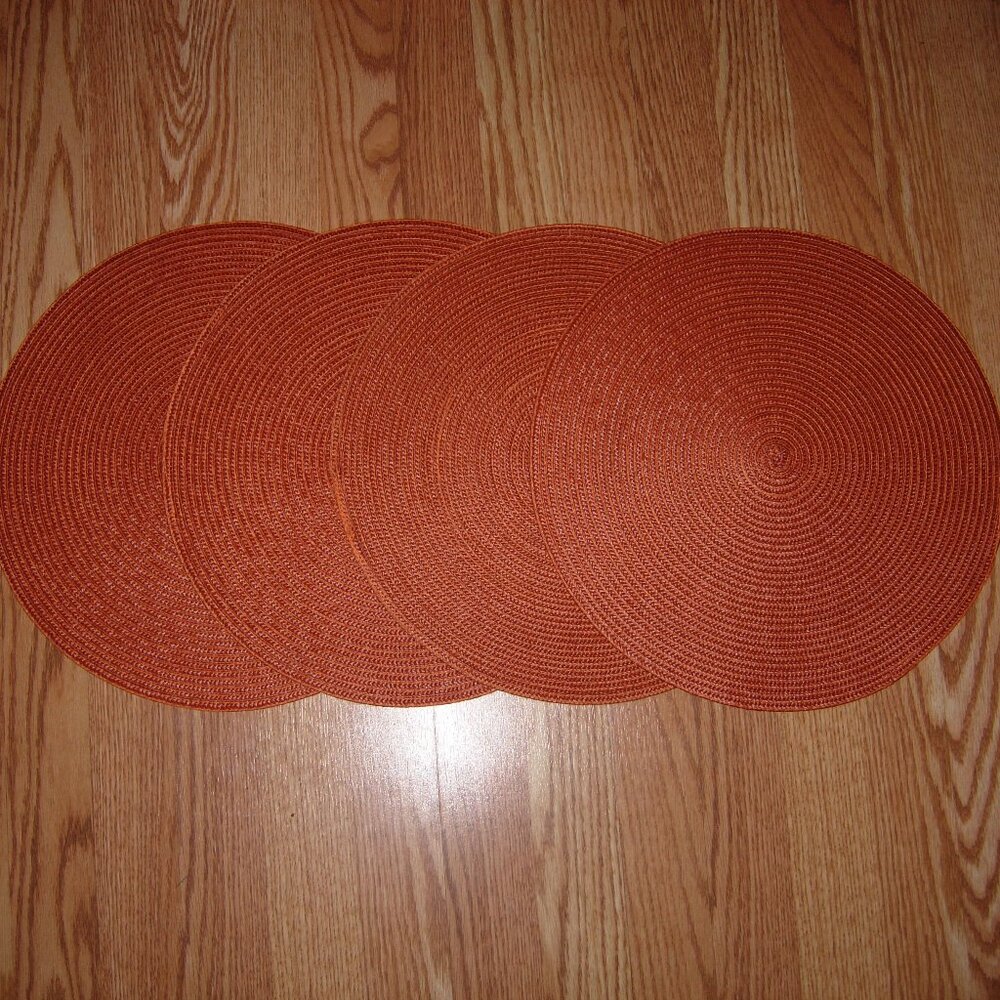 4 Woven Pumpkin Orange Round Placemats